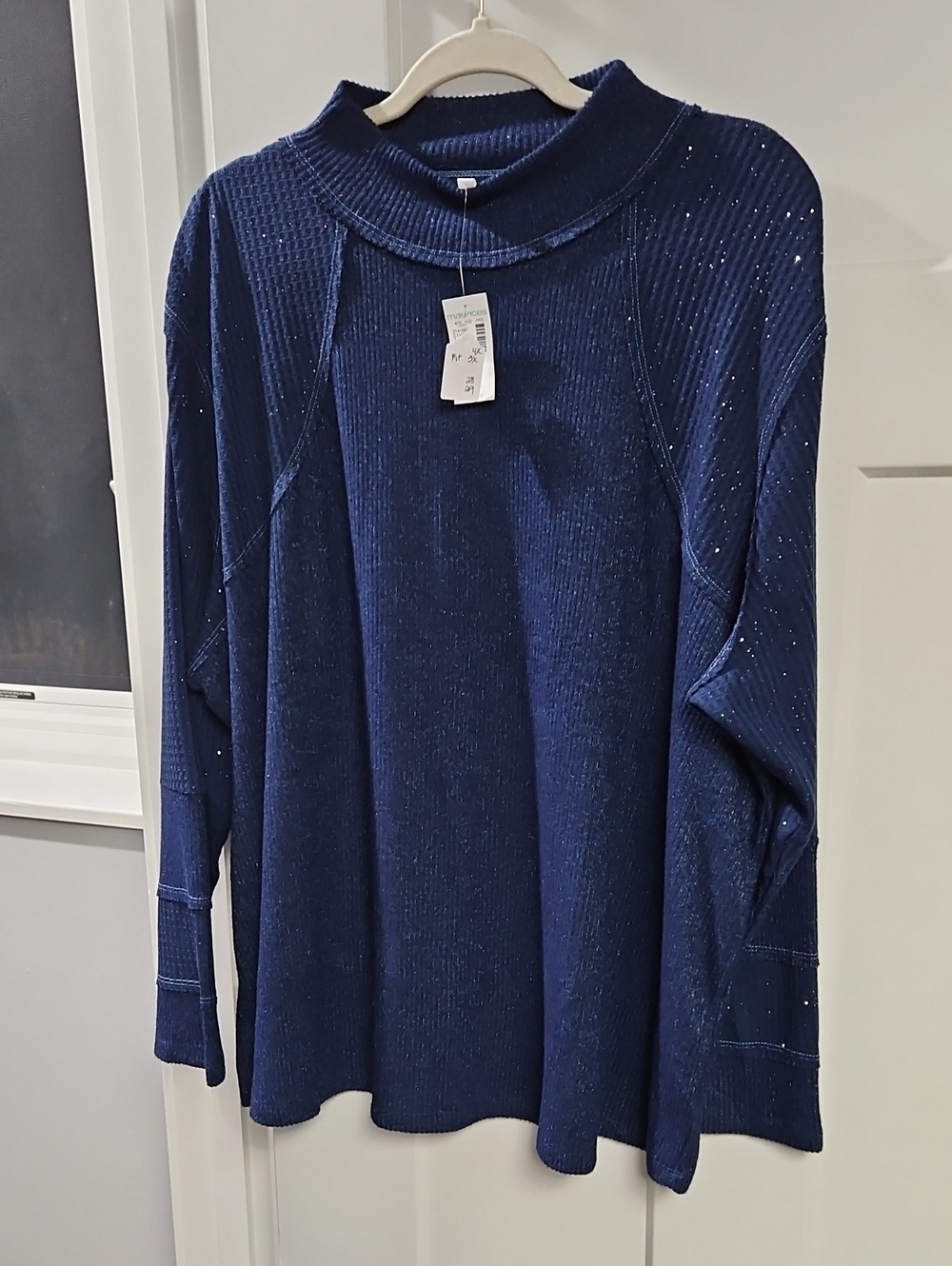 Maurices Navy Blue Sparkle Funnel Neck Long Sleeve Top